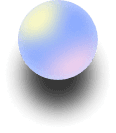 Sfera 3D luminosa con colori a gradiente blu, viola e Yellow e una morbida ombra proiettata.
